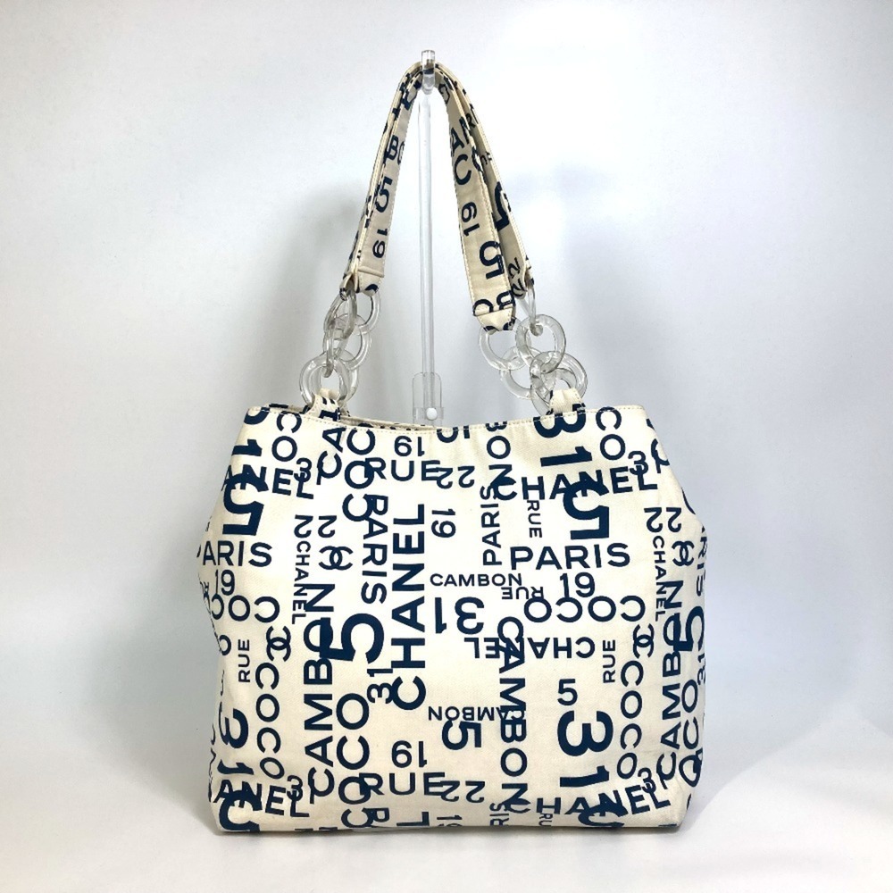 CHANEL Chanel by Sea CC Coco Mark Clear Chain Tote Bag Canvas Women's White x...